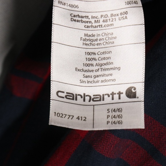 Carhartt Button Up Shirt Red Blue Plaid Womens Small 4-6 Long Sleeve Casual - Picture 7 of 7